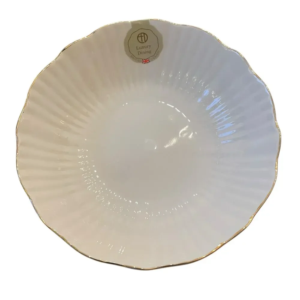 Eaton Fine Dining Porcelain 8.5in Pasta Bowl Set of 4 Aubrey White Gold Trim New